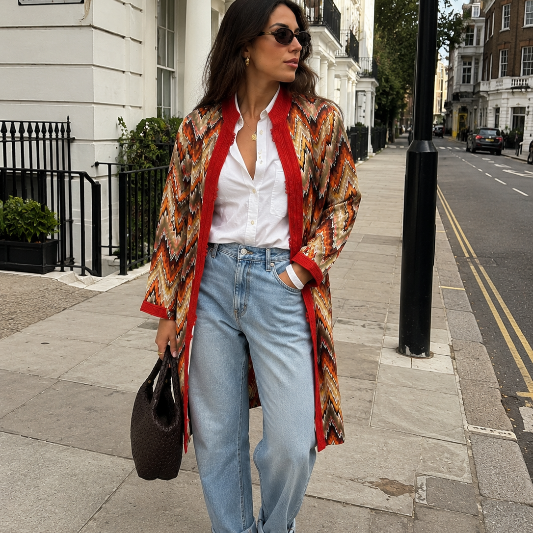 Orange Ikat Long Jacket