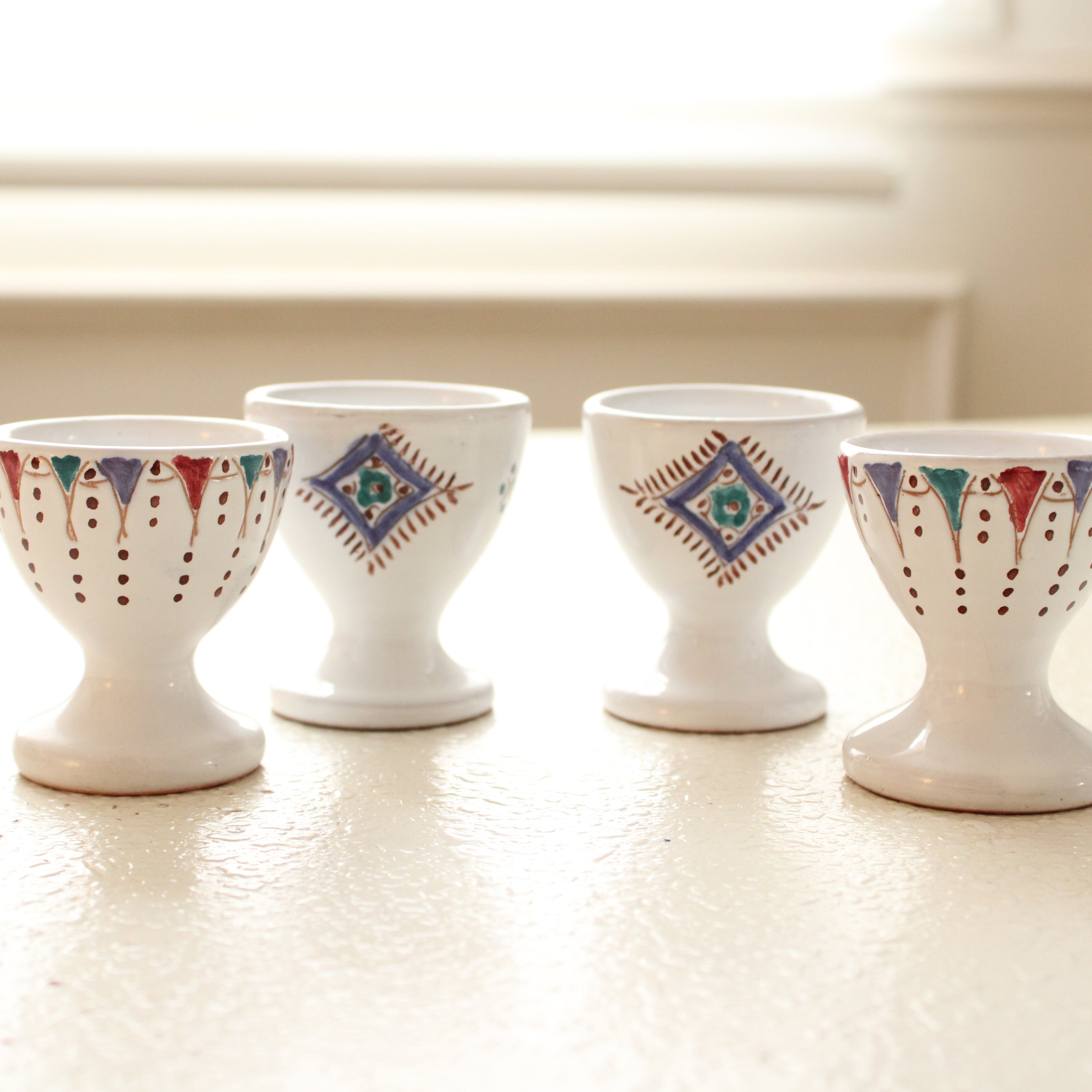 #07 - Hand-Painted Ceramic Egg Cups (Set of 4)