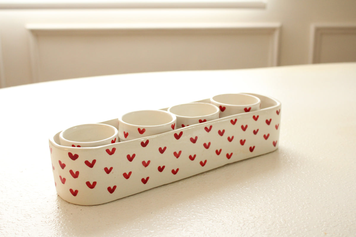 #08 - Red Heart Ceramic Espresso Cup Set with Tray