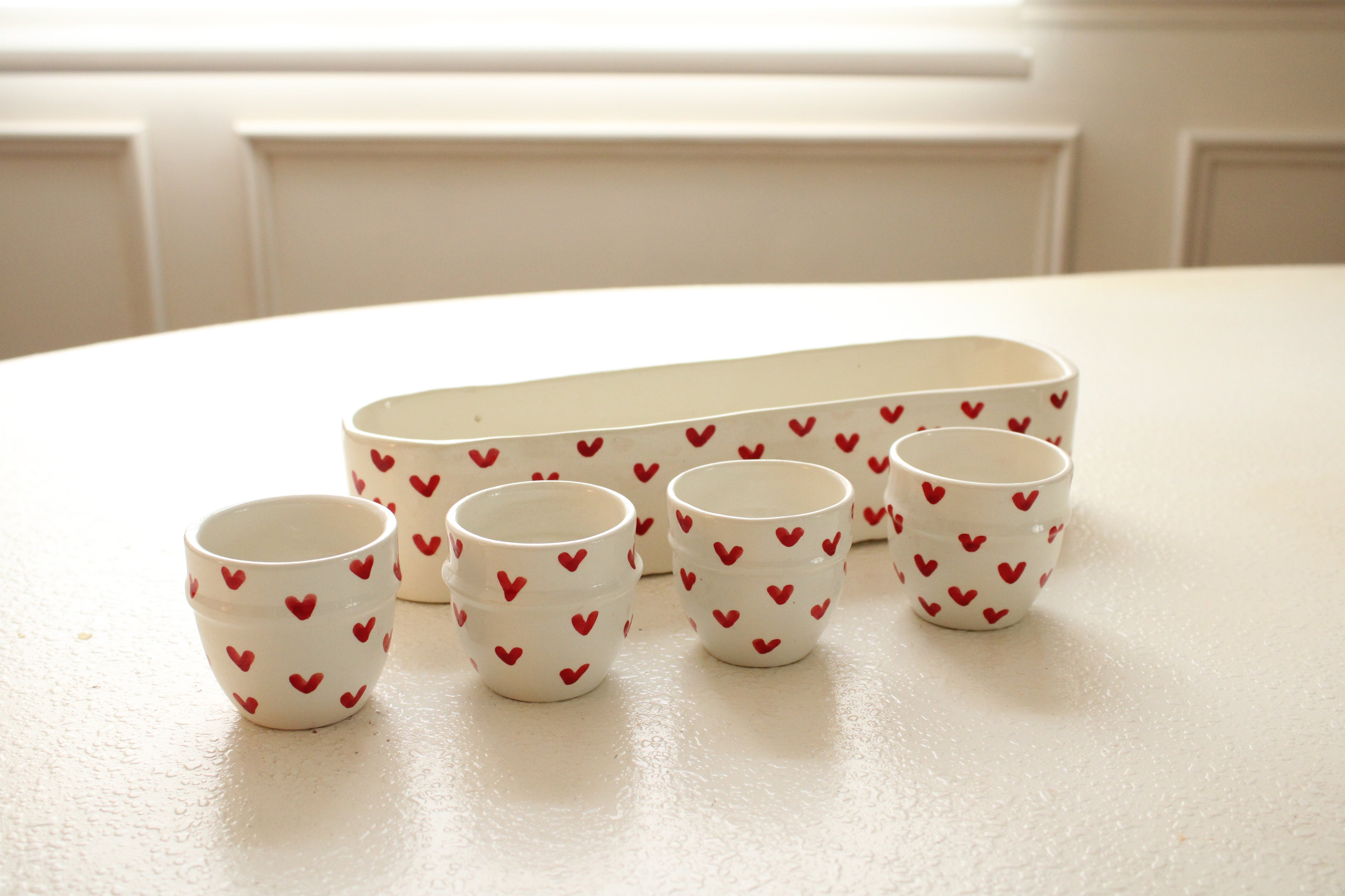 #08 - Red Heart Ceramic Espresso Cup Set with Tray