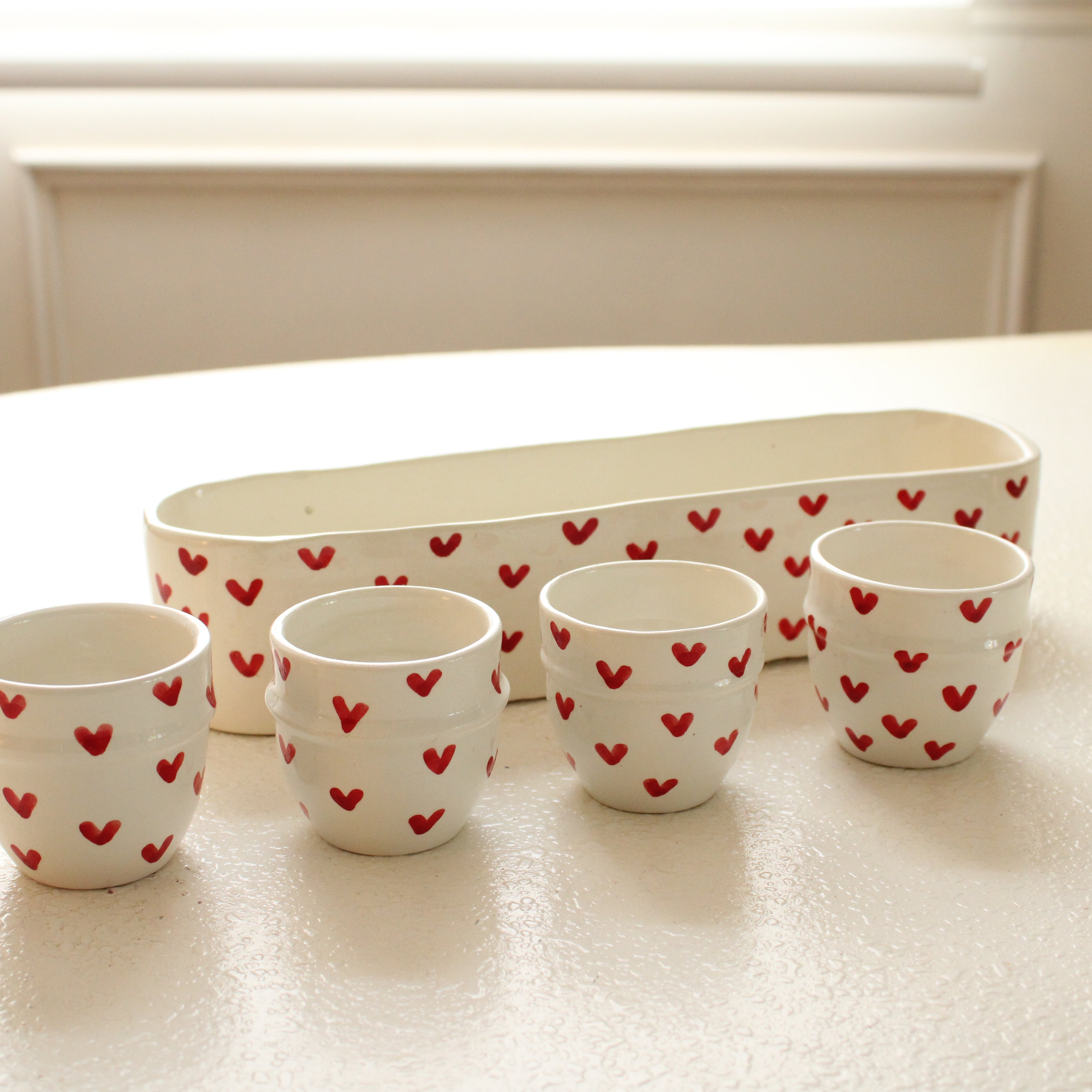#08 - Red Heart Ceramic Espresso Cup Set with Tray