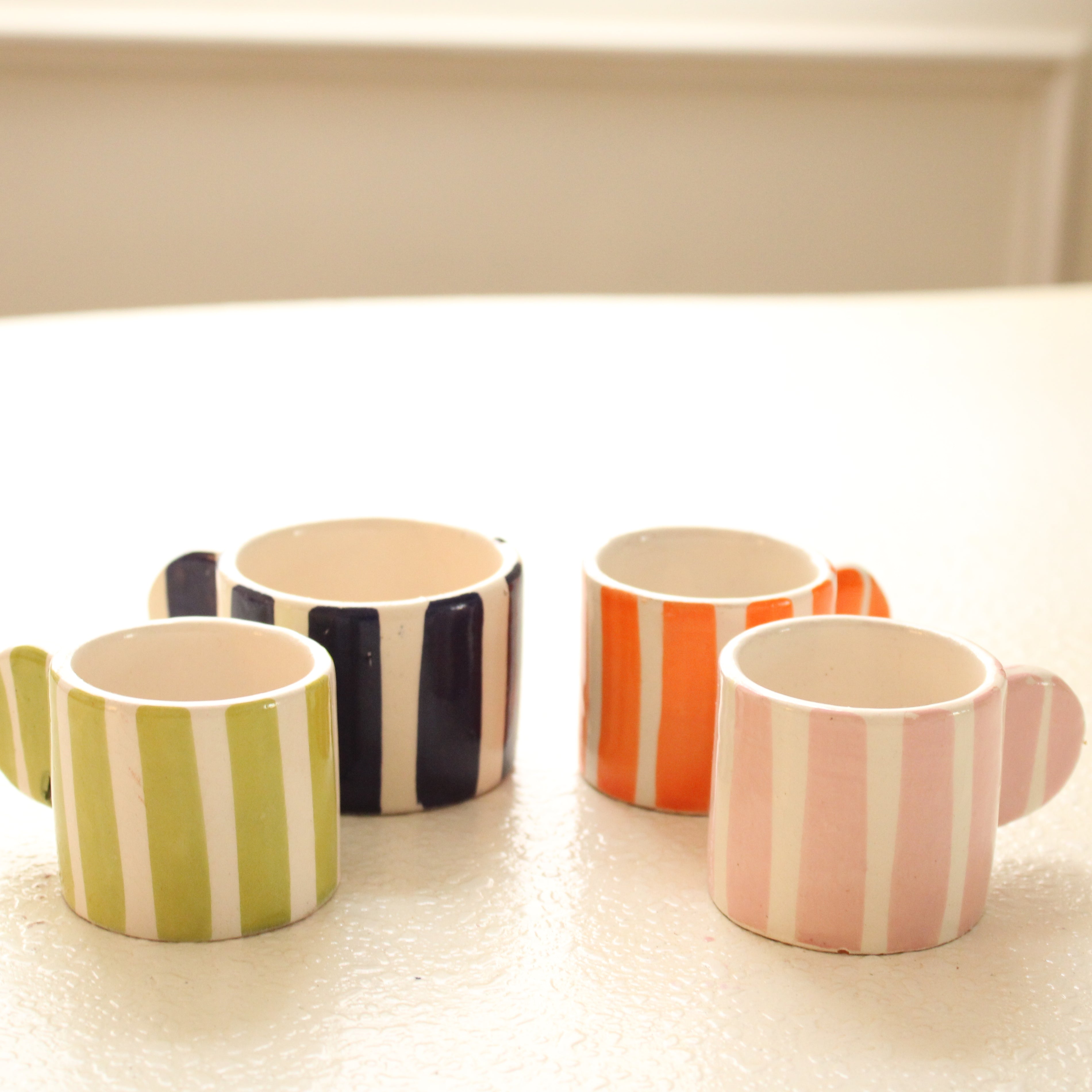 #09 - Striped Ceramic Espresso Cups (Set of 4)