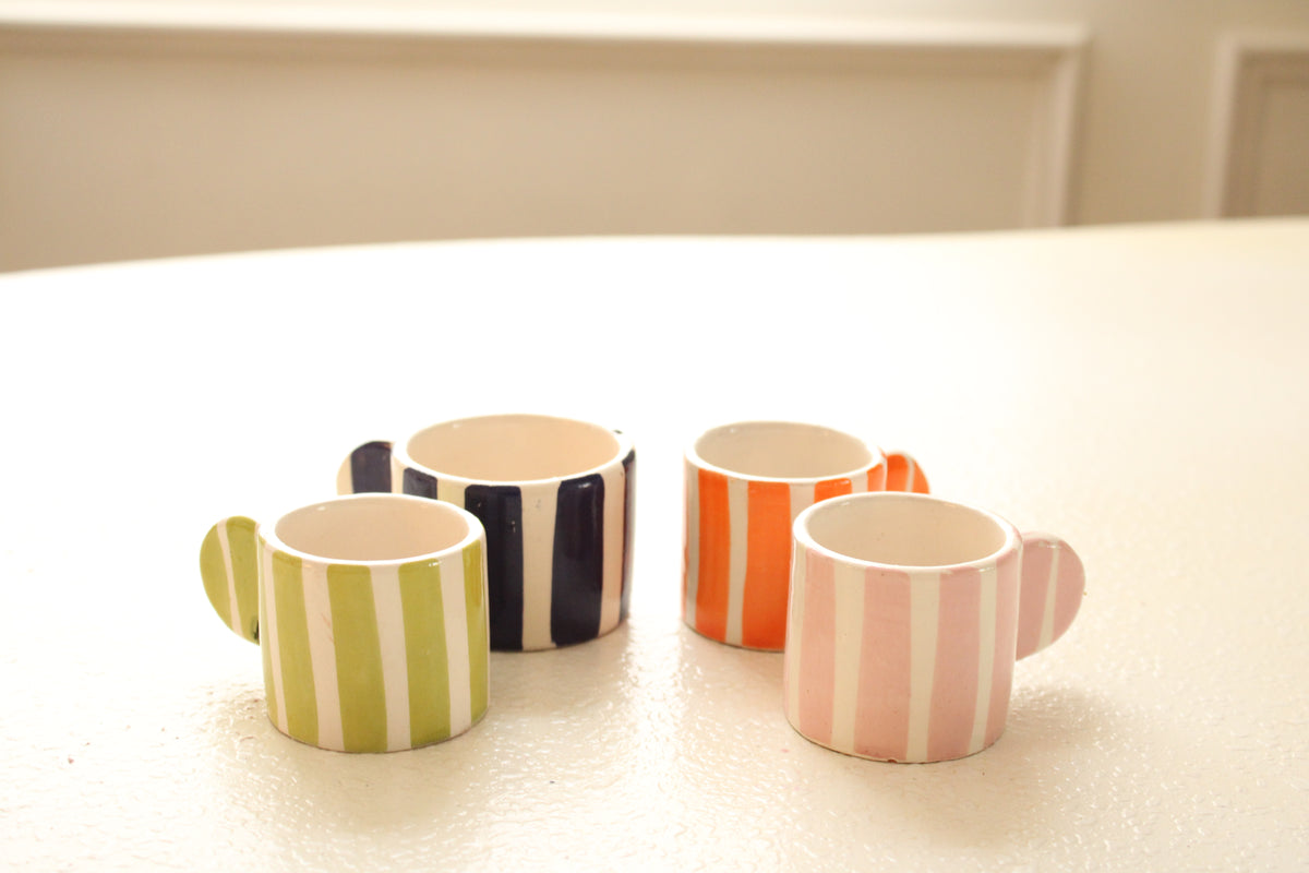 #09 - Striped Ceramic Espresso Cups (Set of 4)