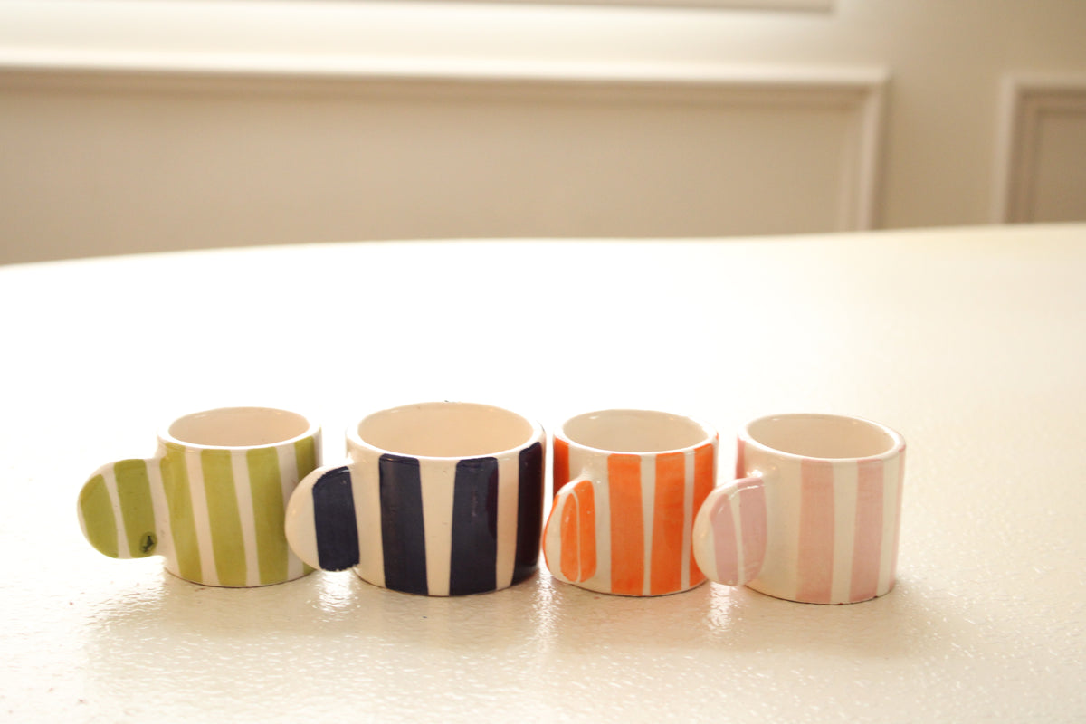 #09 - Striped Ceramic Espresso Cups (Set of 4)