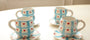 #11 - Blue Check & Heart Mugs and Saucer Set (Set of 4)