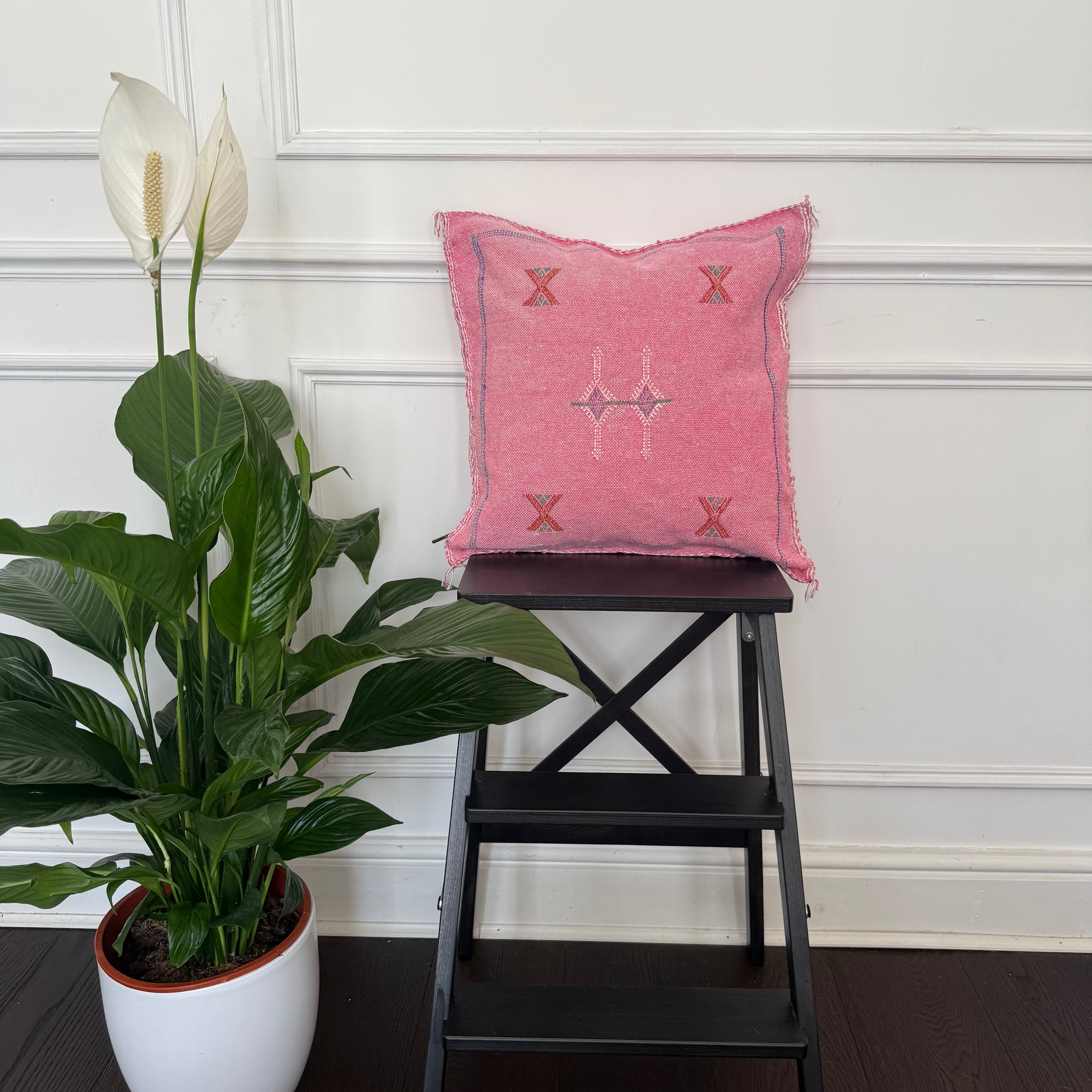 Housse de coussin en soie de cactus - Rose poudré